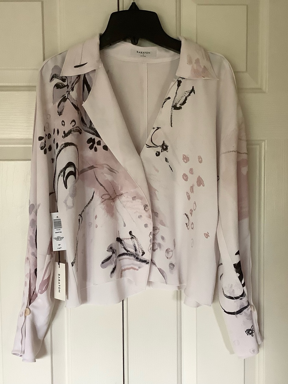 Babaton Light Pink Abstract Watercolor Blouse